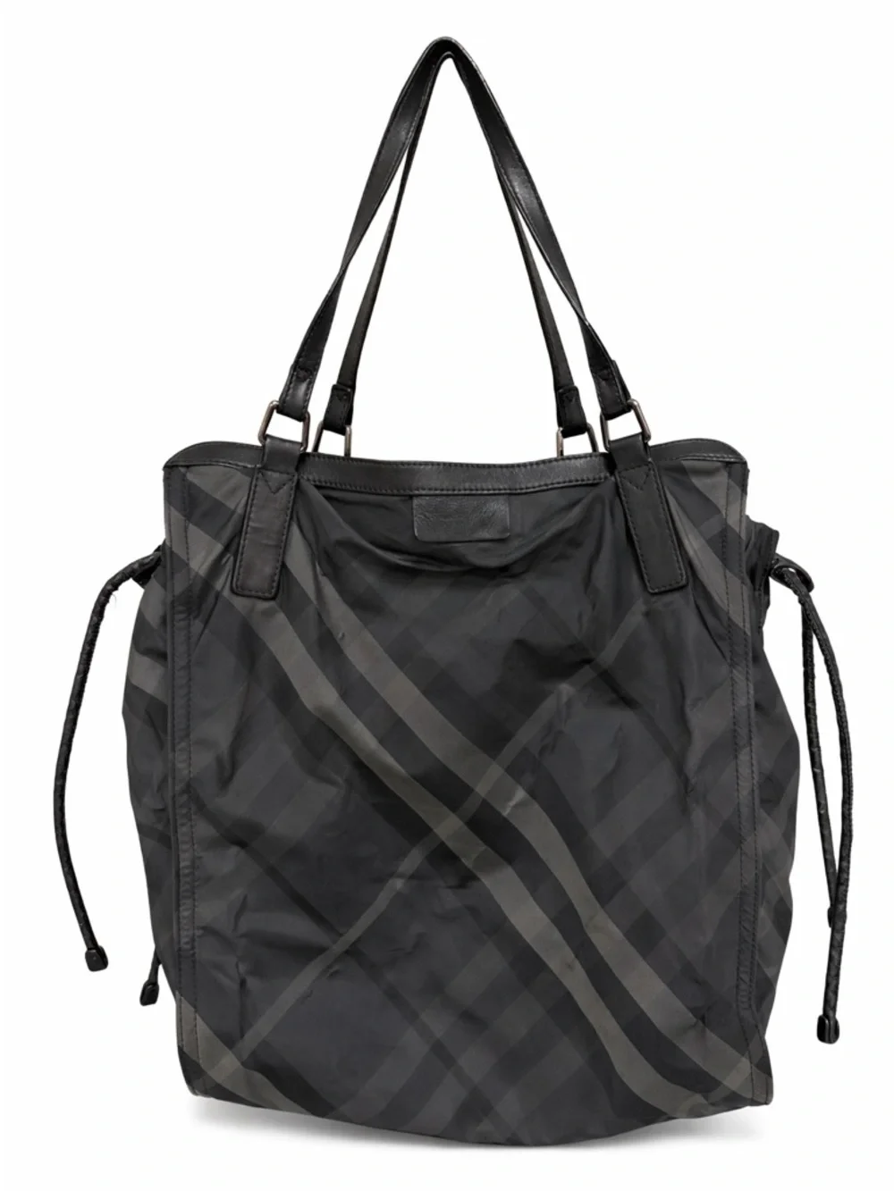 Burberry Black Nova Check Nylon Tote Bag Leather Trim Shoulder Bag Large